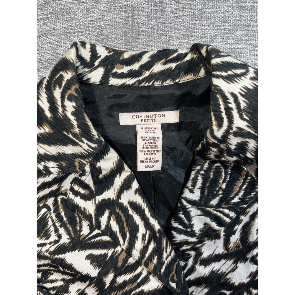 Covington Women's Petite 8 Zebra Animal Print Button Front Lined Jacket Pockets - Picture 2 of 9